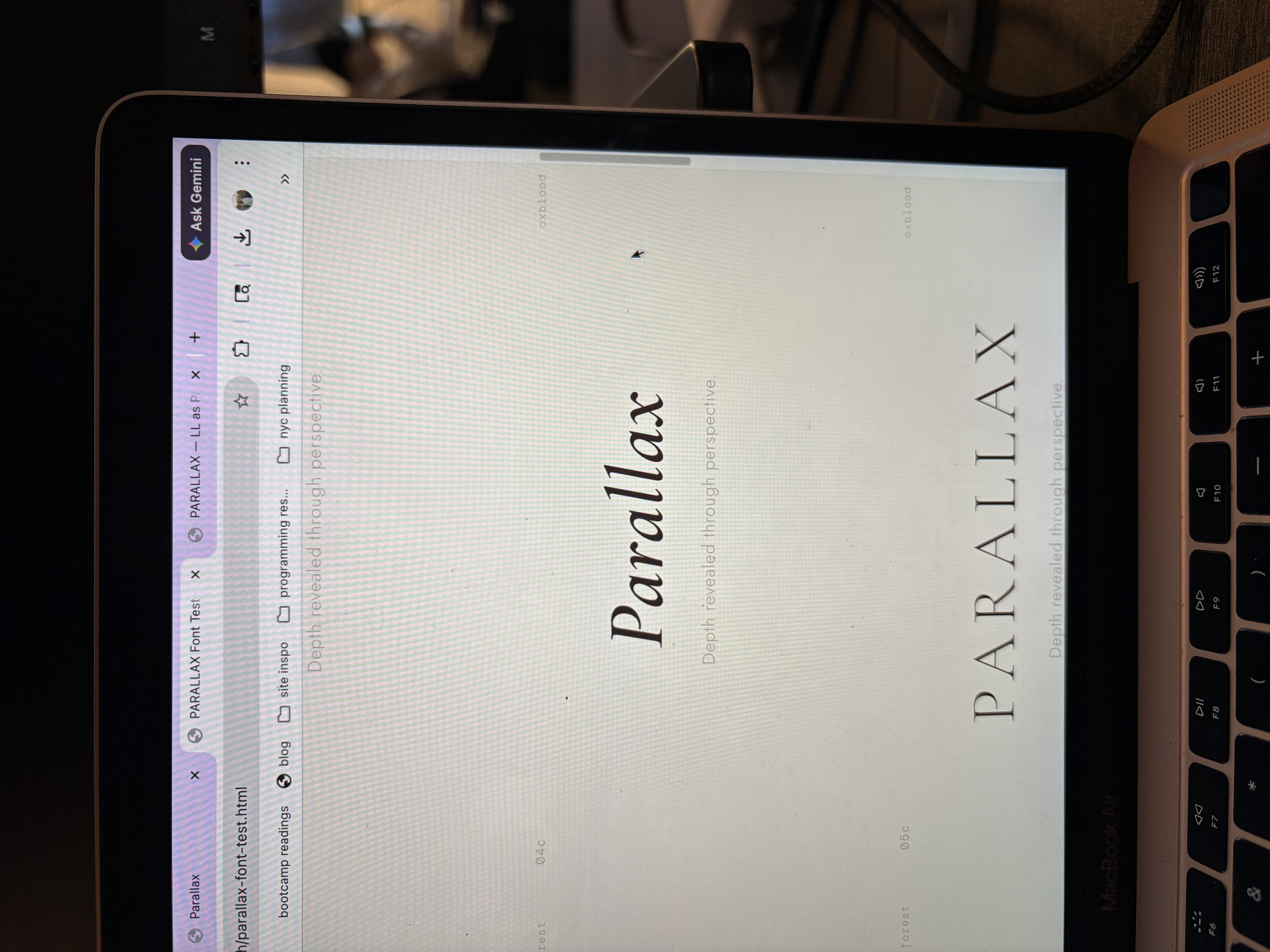 Wordmark studies — Parallax in serif italic and vertical sans