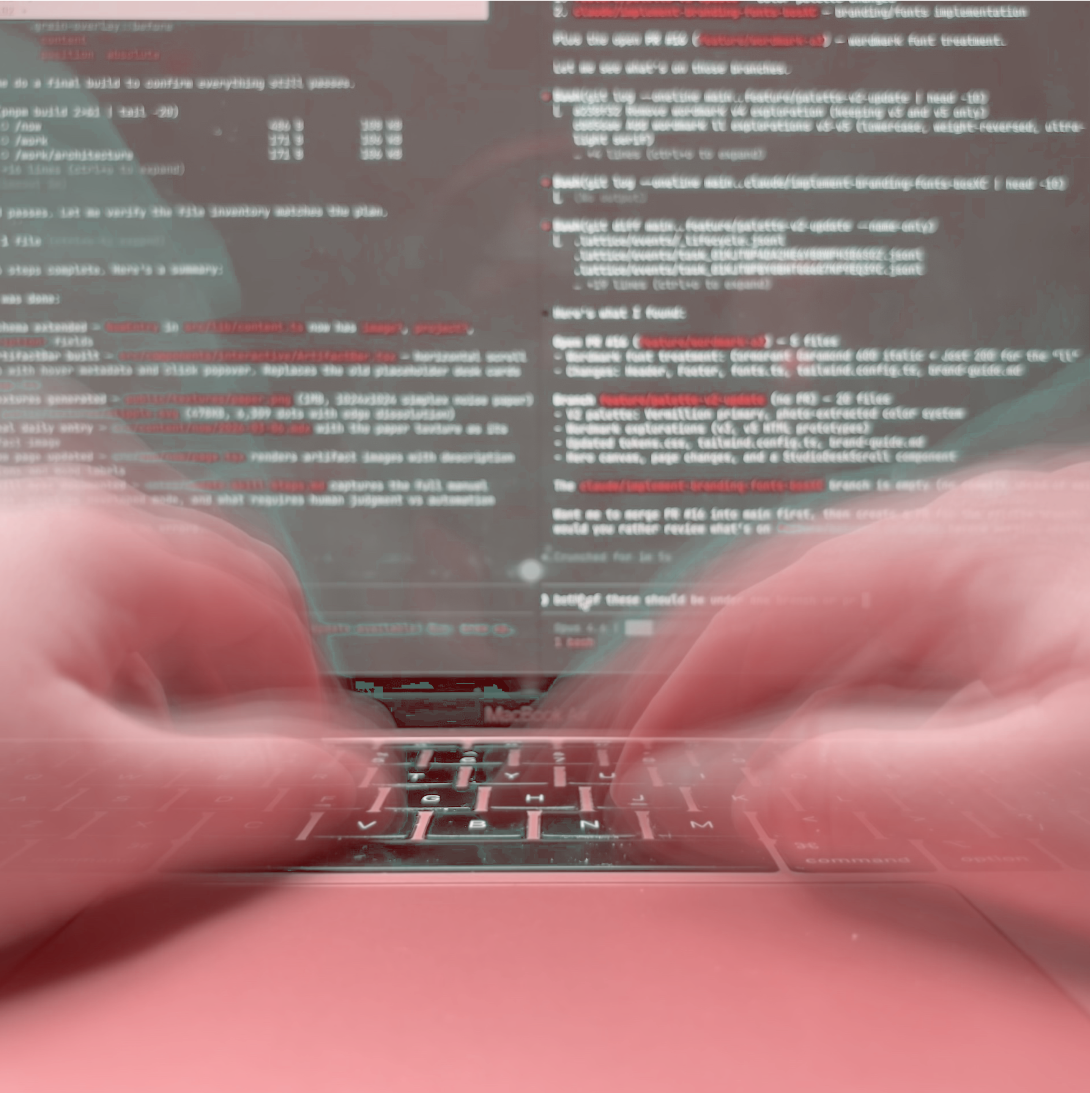 Studio desk photo through scarlet-spruce riso CMYK separation