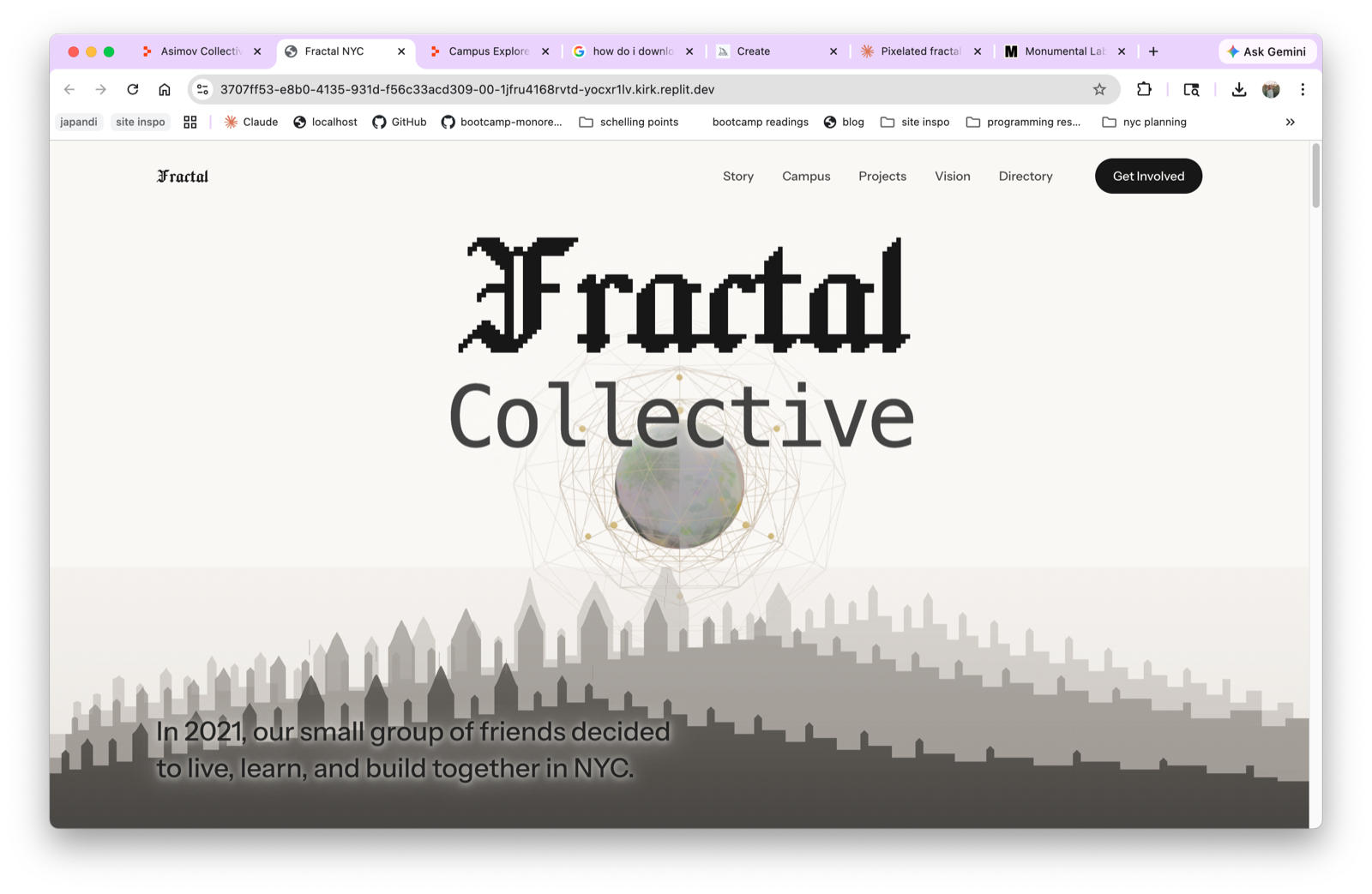 Refined Fractal hero — 3D skyline with depth, haze, and atmospheric perspective