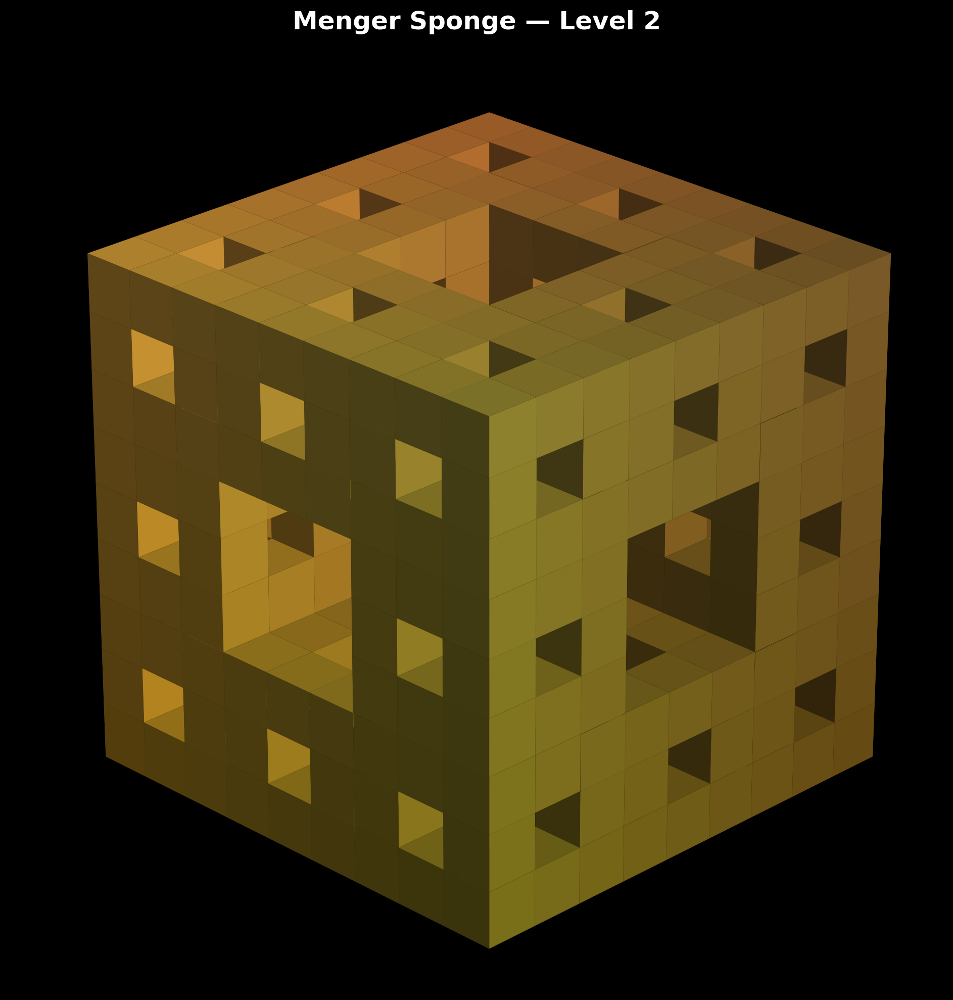Menger Sponge Level 2 — the structure before it dissolves into detail